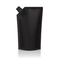 Black blank plastic doypack stand up pouch with spout. Flexible packaging mock up for food or drink