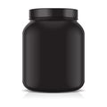 Black Blank Plastic Jar isolated on white background. Sport Nutrition, Whey Protein or Gainer