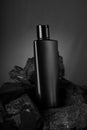 Black Blank Product Bottle on Black Stone for Mockups