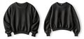 Black blank sweatshirt, front and back, against a white backdrop Royalty Free Stock Photo
