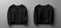 Black blank sweatshirt template with views of the front and back on white Royalty Free Stock Photo