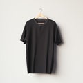 Black blank t-shirt on a wooden hanger. 3d rendering Royalty Free Stock Photo