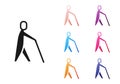 Black Blind human holding stick icon isolated on white background. Disabled human with blindness. Set icons colorful Royalty Free Stock Photo
