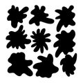 Black blob shapes set. Spot collection for decorations and frames, messy splatter of ooze and paint. Isolated vector