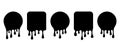 Black blobs set. Drip drops, round and square spots, splash shapes, ink paint leak or liquid black stains isolated collection.