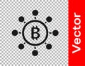 Black Blockchain technology Bitcoin icon isolated on transparent background. Abstract geometric block chain network