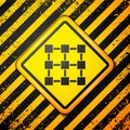 Black Blockchain technology icon isolated on yellow background. Cryptocurrency data. Abstract geometric block chain