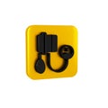 Black Blood pressure icon isolated on transparent background. Yellow square button.