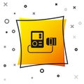 Black Blood pressure icon isolated on white background. Yellow square button. Vector Illustration