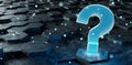 Black and blue question icon on hexagons background 3D rendering Royalty Free Stock Photo