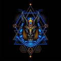 Black Blue Anubis with Geometry Ornament Royalty Free Stock Photo