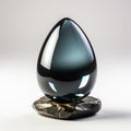 A black and blue glass sculpture on a rock