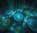 Black, blue and green background. Shiny spirals with blurred Royalty Free Stock Photo