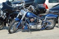 Black and blue Harley Davidson motorbikes