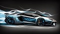 Black and blue Lamborghini Aventador with advanced aerodynamics.