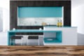 Black and blue original kitchen interior blur
