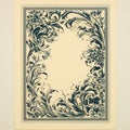 Ornate Frame Design: Dark Indigo And Beige Printmaking