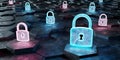 Black blue and pink padlock icon on hexagons background 3D rendering Royalty Free Stock Photo
