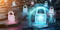 Black blue and pink padlock icon on hexagons background 3D rendering Royalty Free Stock Photo