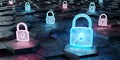 Black blue and pink padlock icon on hexagons background 3D rendering Royalty Free Stock Photo