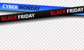 Black and blue ribbons for sale. Black friday, cyber monday, isolated on transparent background. Crossed ribbons. Graphic elements