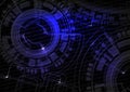 Black blue technology background with code and wheel design, future wallpaper