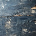 A black and blue wall with peeling paint and a large crack