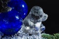 Black, blue and white, Chine horoscop, 2018 New Year of dog, glass dog figure and blue ball