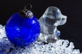 Black, blue and white, Chine horoscop, 2018 New Year of dog, glass dog figure and blue ball