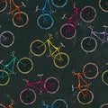 Black Board Background. Seamless Pattern of Bicycles. Endless Bike Background. Realistic Hand Drawn Illustration. Savoyar Doodle S Royalty Free Stock Photo