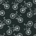 Black Board Background. Seamless Pattern of Bicycles. Endless Bike Background. Realistic Hand Drawn Illustration. Savoyar Doodle S Royalty Free Stock Photo