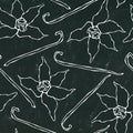 Black Board Background. Vanilla Stick and Flower Seamless Endless Pattern. Vanilla Pod and Blossom Seasonal Background. Spice and Royalty Free Stock Photo