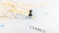 A black board pin stuck in Ayia Napa on a map of Cyprus Royalty Free Stock Photo