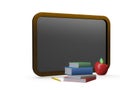 Black board, stacks of books, pencil and apple Royalty Free Stock Photo