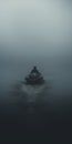 Mysterious Figure In Fog: Ominous Minimalist Photo Of Person Riding Boat