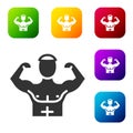 Black Bodybuilder showing his muscles icon isolated on white background. Fit fitness strength health hobby concept. Set Royalty Free Stock Photo