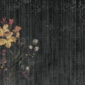 Black Bohemian gypsy floral antique vintage grungy shabby chic artistic abstract graphical ledger paper background with flower Royalty Free Stock Photo