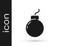 Black Bomb ready to explode icon isolated on white background. Vector Royalty Free Stock Photo