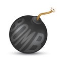 Black bomb with wick or fuse. Vector illustration of metal bombshell isolated on white background