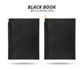 Black book isolated on white background. Template of leather book with pen for design. Clipping path Royalty Free Stock Photo