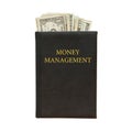 Black book with money and the inscription money management on white background Royalty Free Stock Photo