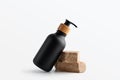 Black bottle with dispenser pump for liquid soap, gel, lotion, cream, shampoo and other cosmetics Royalty Free Stock Photo