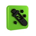 Black Bottle with potion icon isolated on transparent background. Flask with magic potion. Green square button.