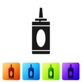 Black Bottle of shampoo icon isolated on white background. Set icons in color square buttons. Vector Illustration Royalty Free Stock Photo