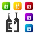 Black Bottles of wine icon isolated on white background. Set icons in color square buttons. Vector Illustration Royalty Free Stock Photo