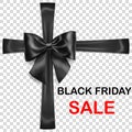 Black bow with crosswise ribbons and inscription Black Friday Sa