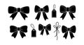 Black bow ribbon silhouette vector set with gift tags different shapes styles and loops Royalty Free Stock Photo
