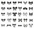 Black bow silhouettes. Isolated bows for hair and gifts. Present pack decorations elements. Formal fashion graphic