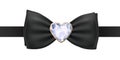 Black bow tie with heart diamond brooch.