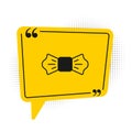 Black Bow tie icon isolated on white background. Yellow speech bubble symbol. Vector Royalty Free Stock Photo